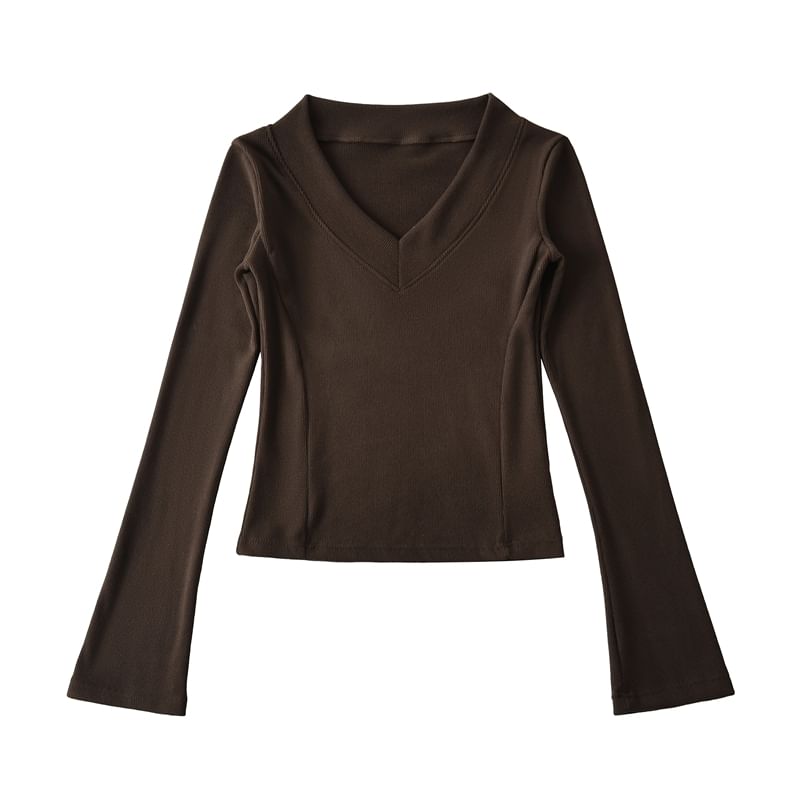 Classic V-Neck Long-Sleeve Solid Tee with Relaxed Fit