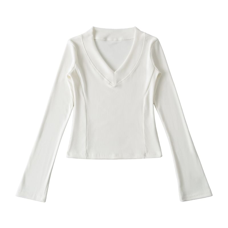 Classic V-Neck Long-Sleeve Solid Tee with Relaxed Fit
