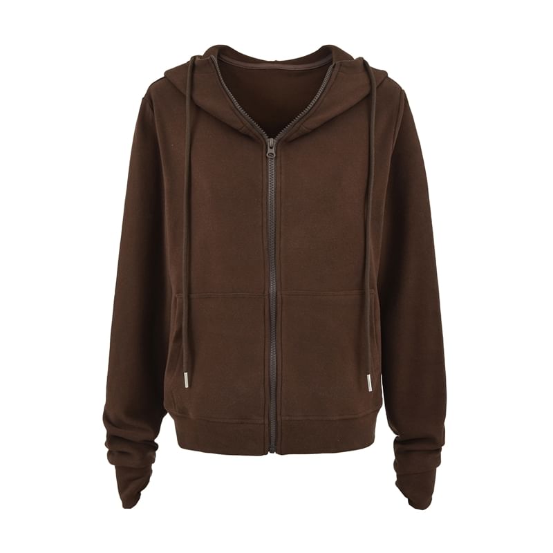 Fleece-Lined Zip-Up Hoodie with Stand Collar