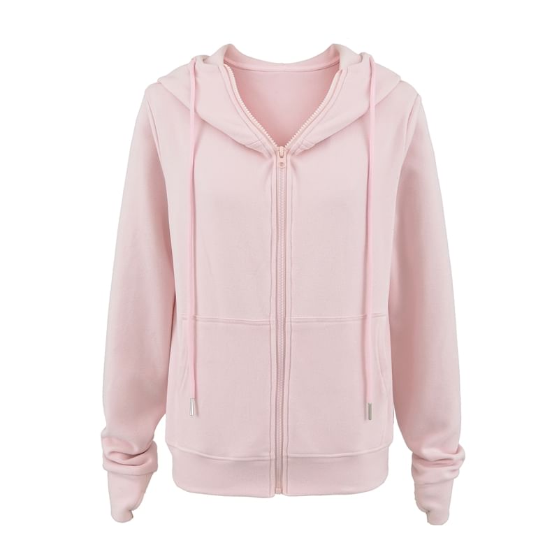 Fleece-Lined Zip-Up Hoodie with Stand Collar