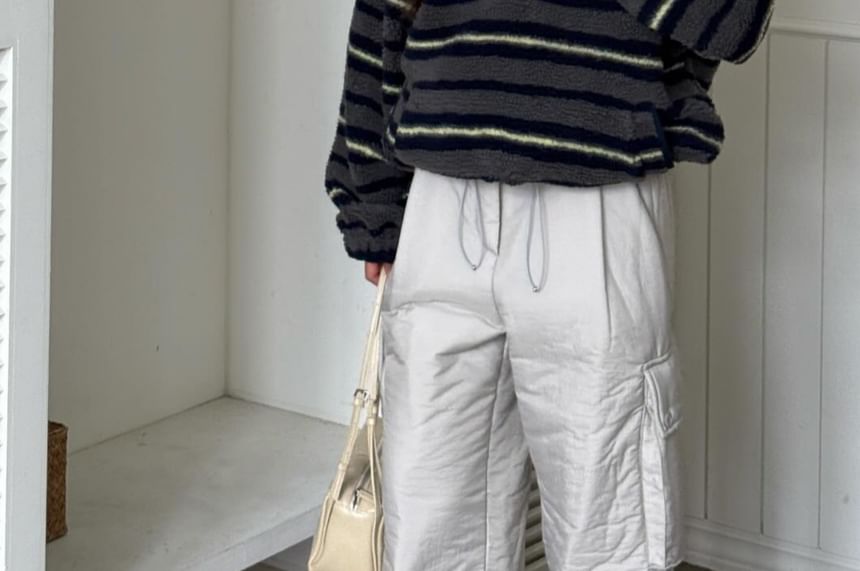 Collared Striped Fleece Sweatshirt with Button Front