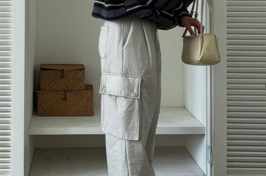 Collared Striped Fleece Sweatshirt with Button Front
