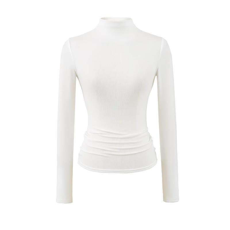Mock Neck Long-Sleeve Solid Knit Tee with Ribbed Texture