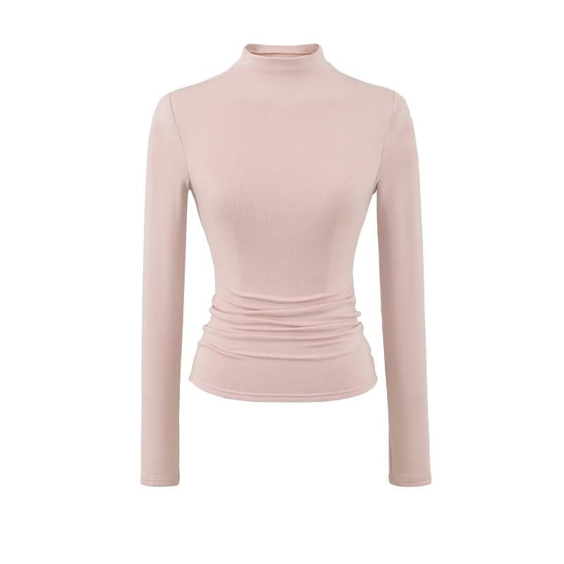 Mock Neck Long-Sleeve Solid Knit Tee with Ribbed Texture