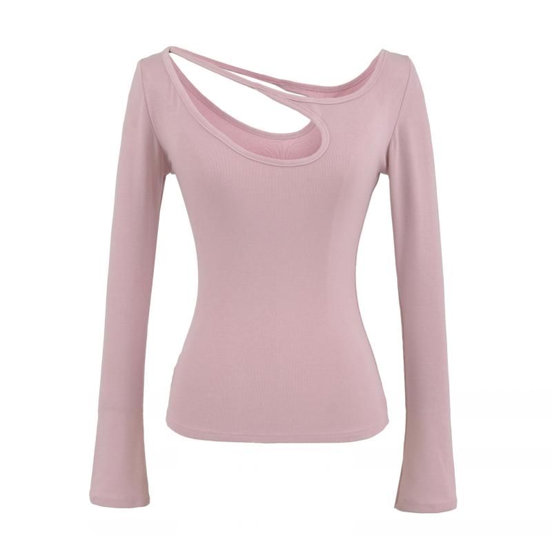 Cutout Detail Long-Sleeve Fitted Top with Eyelet Design