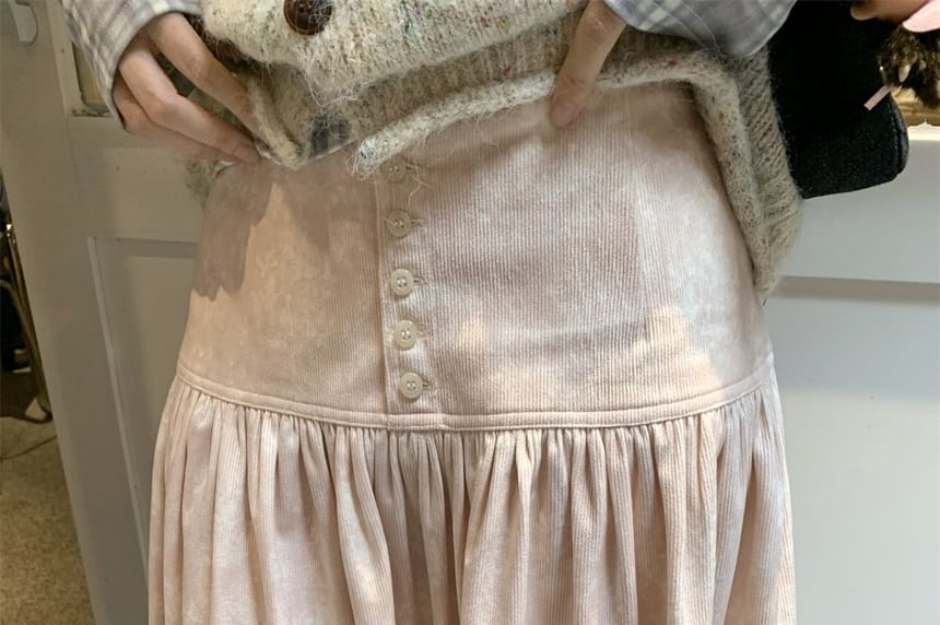 High-Waist Corduroy A-Line Skirt with Button Fly