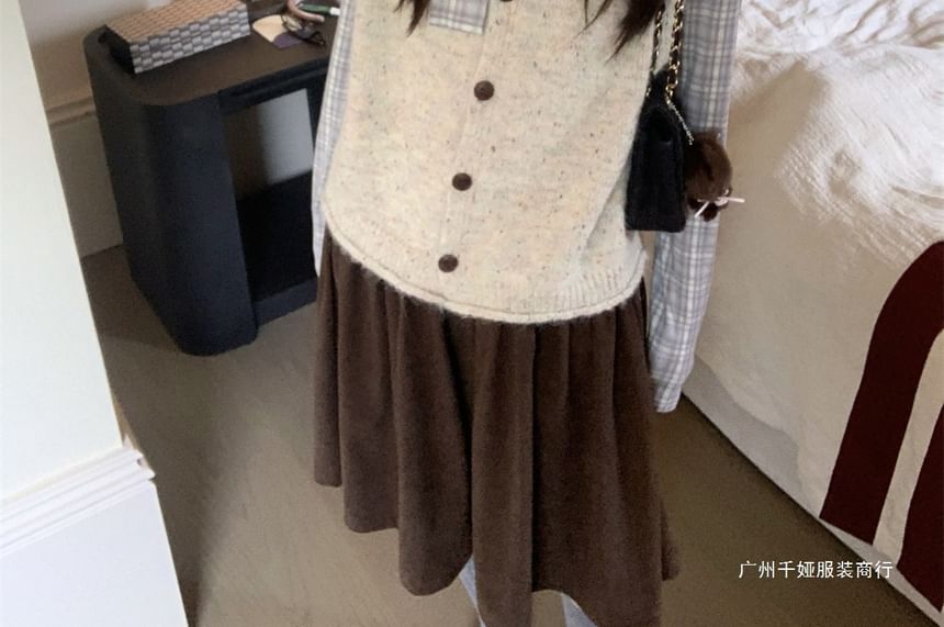 High-Waist Corduroy A-Line Skirt with Button Fly