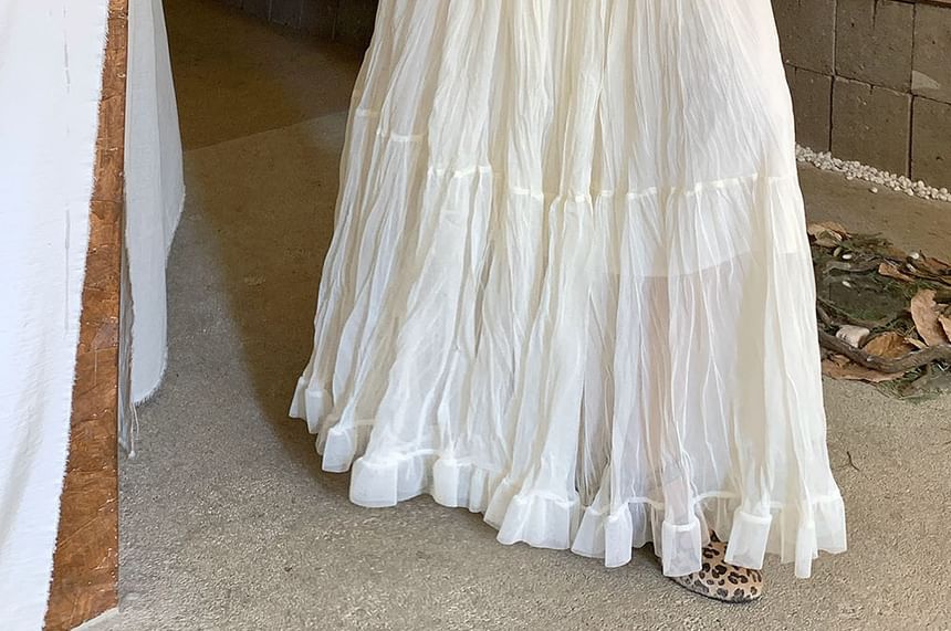 High-Waist Tiered Mesh Maxi Skirt