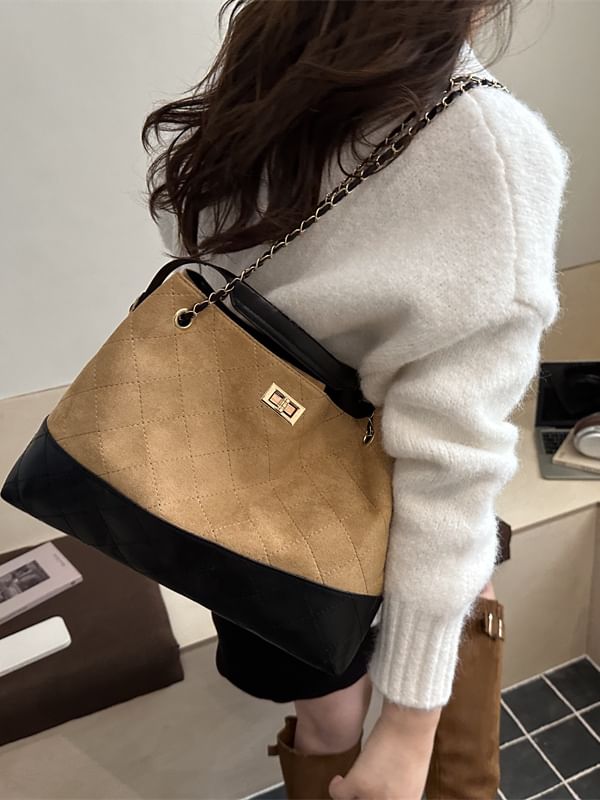 Faux Leather Quilted Shoulder Bag