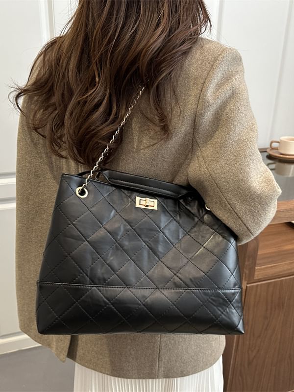 Faux Leather Quilted Shoulder Bag