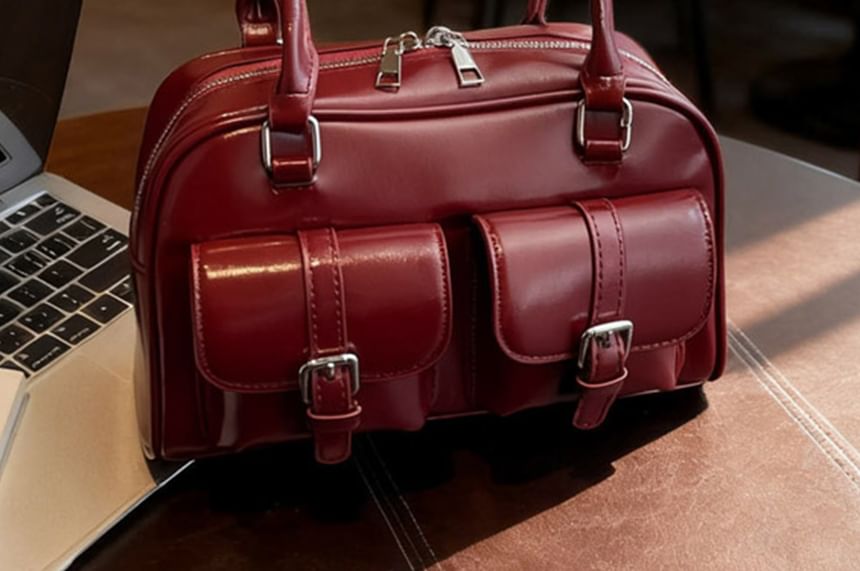Faux Leather Buckled Shoulder Bag