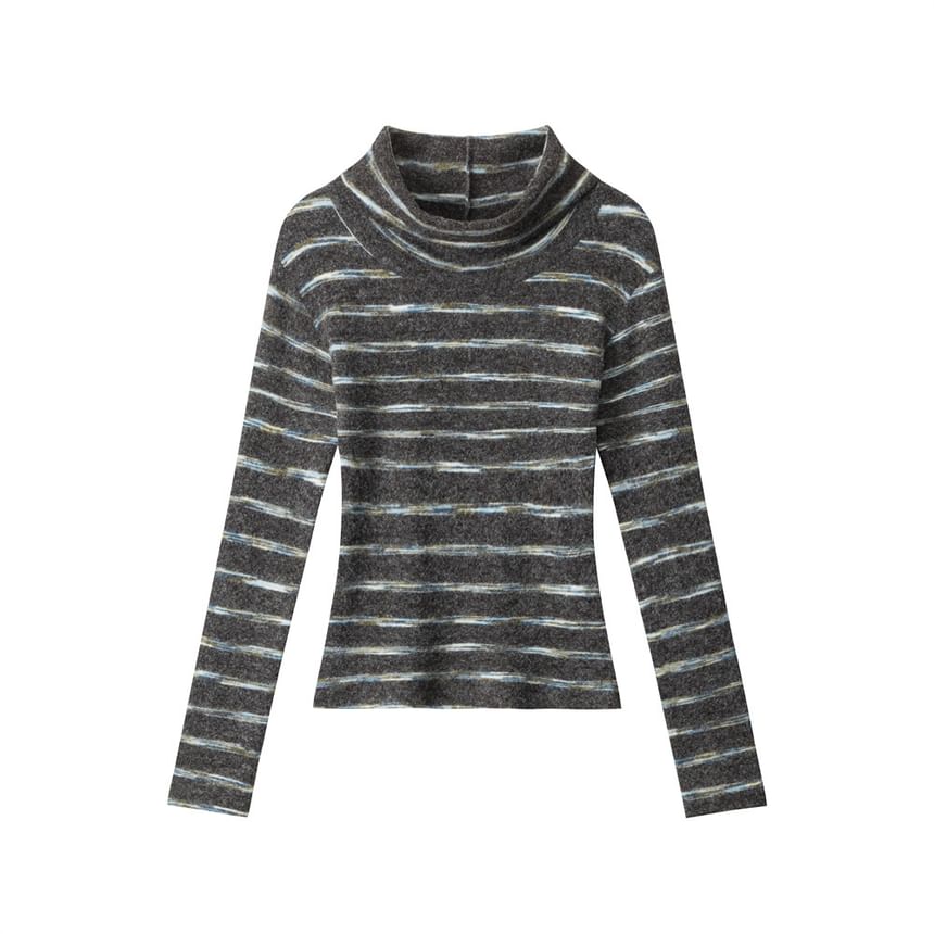 Turtleneck Striped Long-Sleeved Slim-Fit Sweater