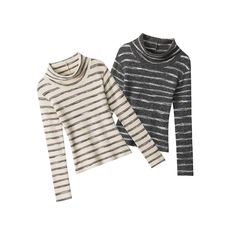 Turtleneck Striped Long-Sleeved Slim-Fit Sweater