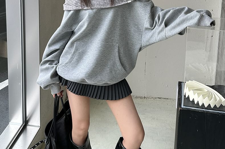 Off-Shoulder Paneled Hoodie with Drop Shoulder Sleeves