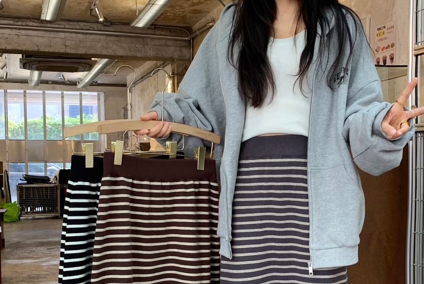 High-Waist Striped Maxi A-Line Skirt