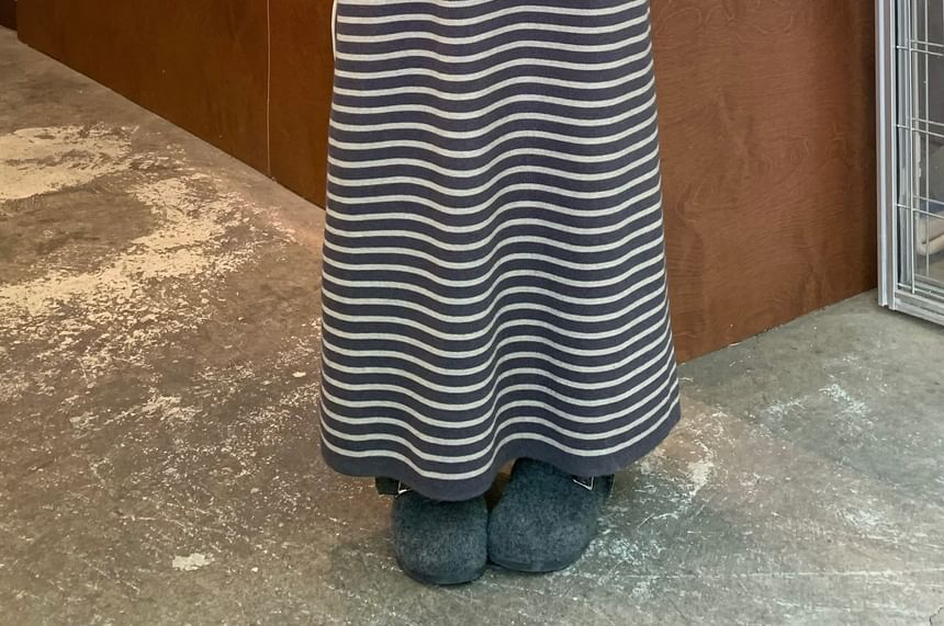 High-Waist Striped Maxi A-Line Skirt