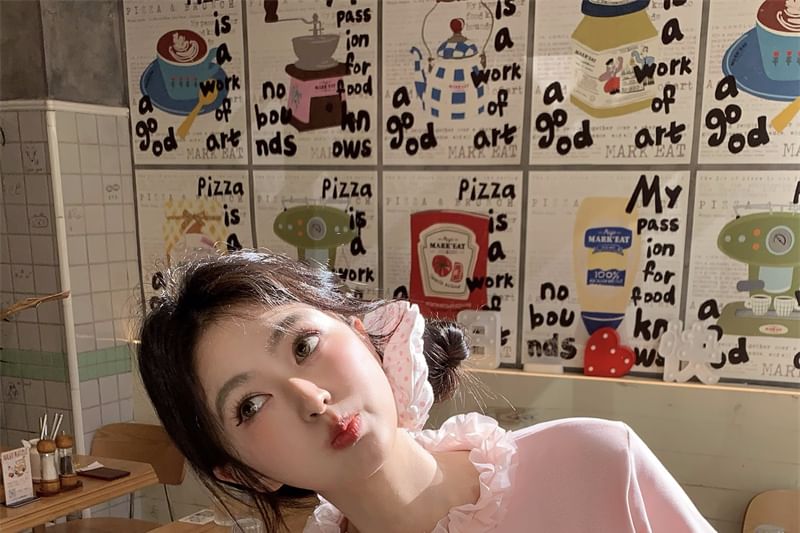 Ruffled Mock Neck Long-Sleeve Tee for Everyday Wear