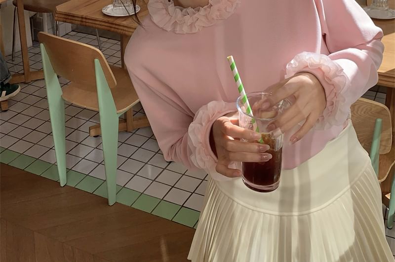 Ruffled Mock Neck Long-Sleeve Tee for Everyday Wear