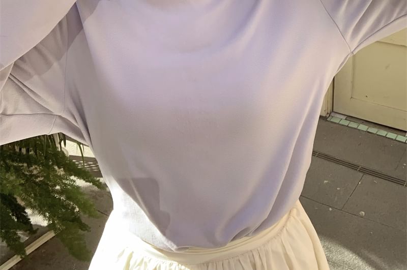 Ruffled Mock Neck Long-Sleeve Tee for Everyday Wear