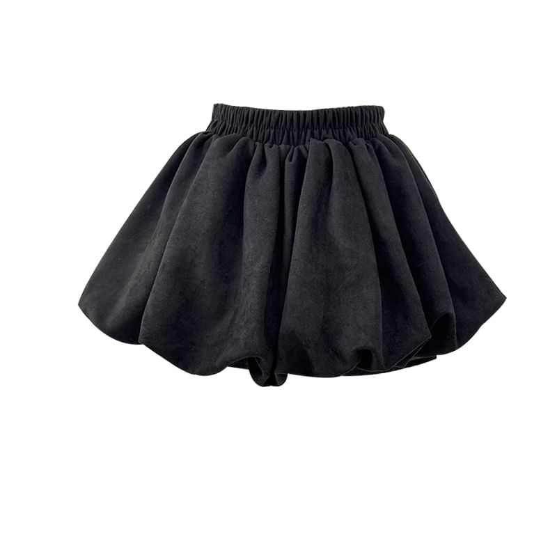 Elastic Waist Bubble Hem Faux Suede Mini A-Line Skirt