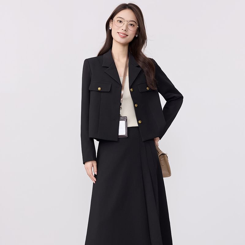 Lapel Collar Blazer & Maxi Skirt Set