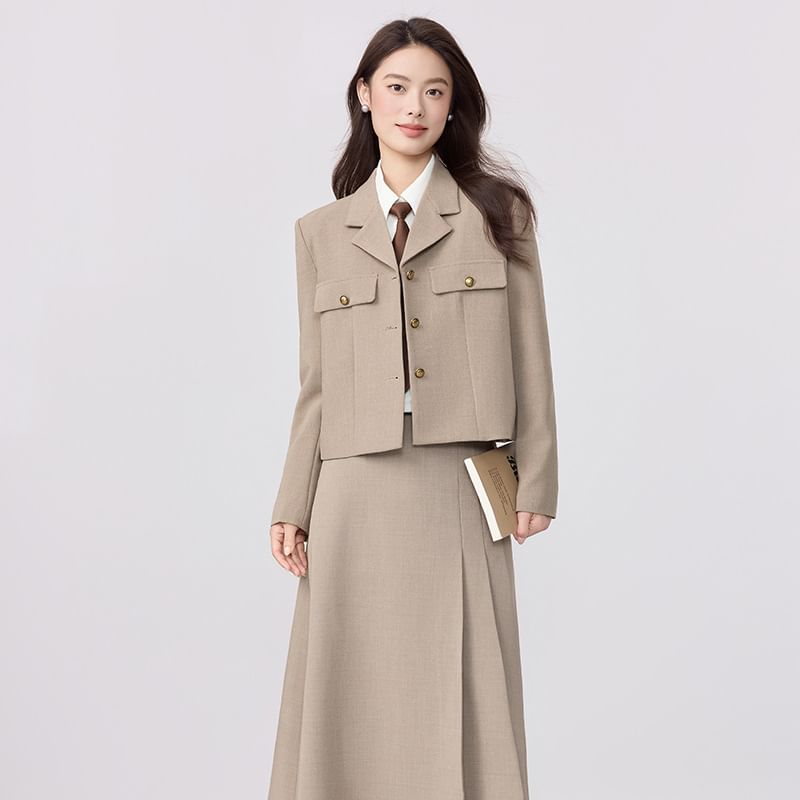 Lapel Collar Blazer & Maxi Skirt Set