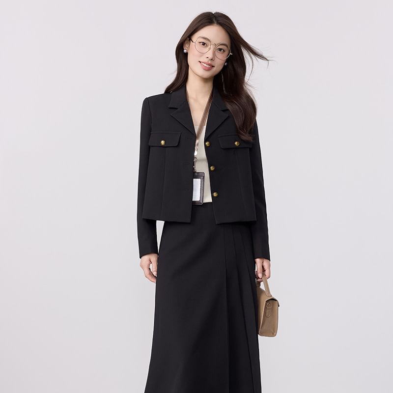 Blazer, Maxi Skirt, Long Sleeve Shirt Set