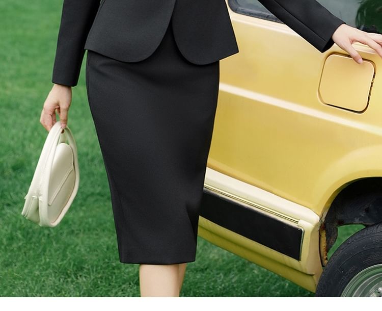 Round Neck Blazer & Midi Pencil Skirt & Slacks Set