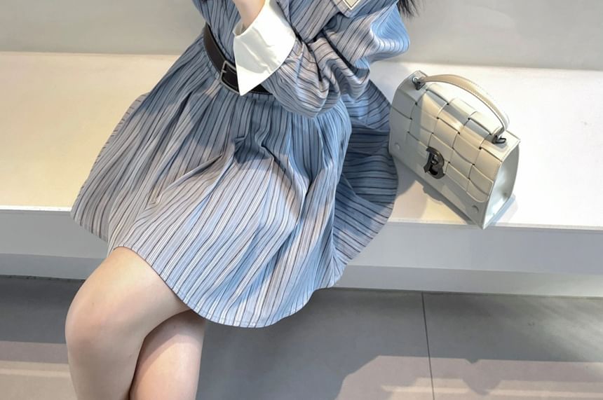Long Sleeve Striped Button Up Shirt and Mini A-Line Skirt