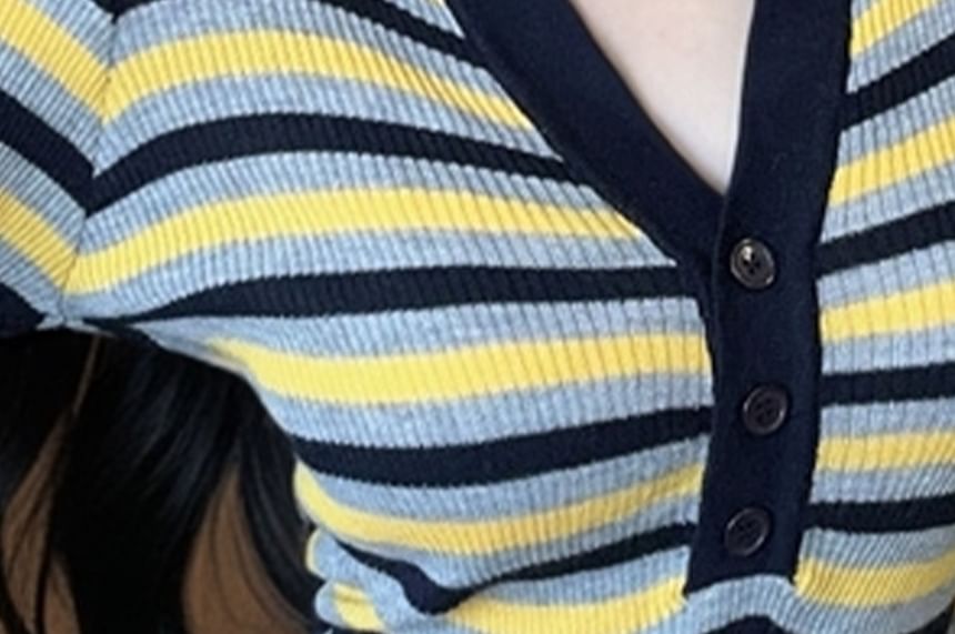 Slim-Fit Striped Knit Top with Contrast Collar