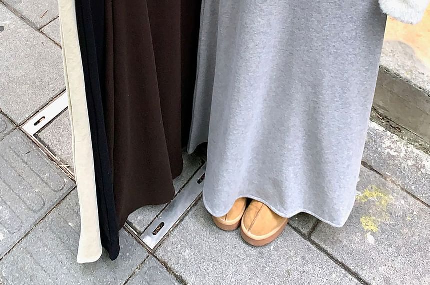 Fleece-Lined High Waist Plain Maxi A-Line Skirt