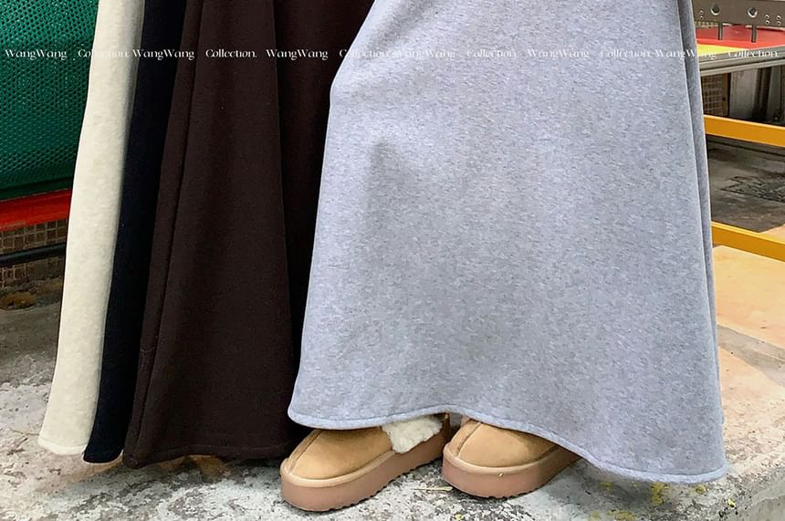 Fleece-Lined High Waist Plain Maxi A-Line Skirt