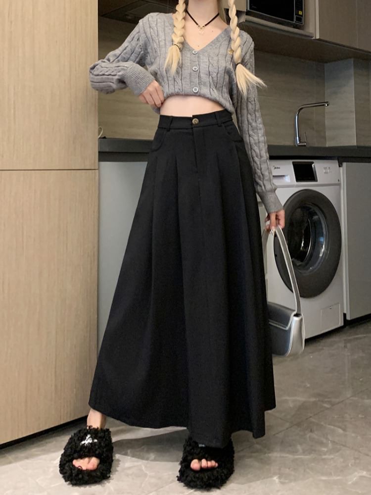High-Waist Pleated Maxi Skirt