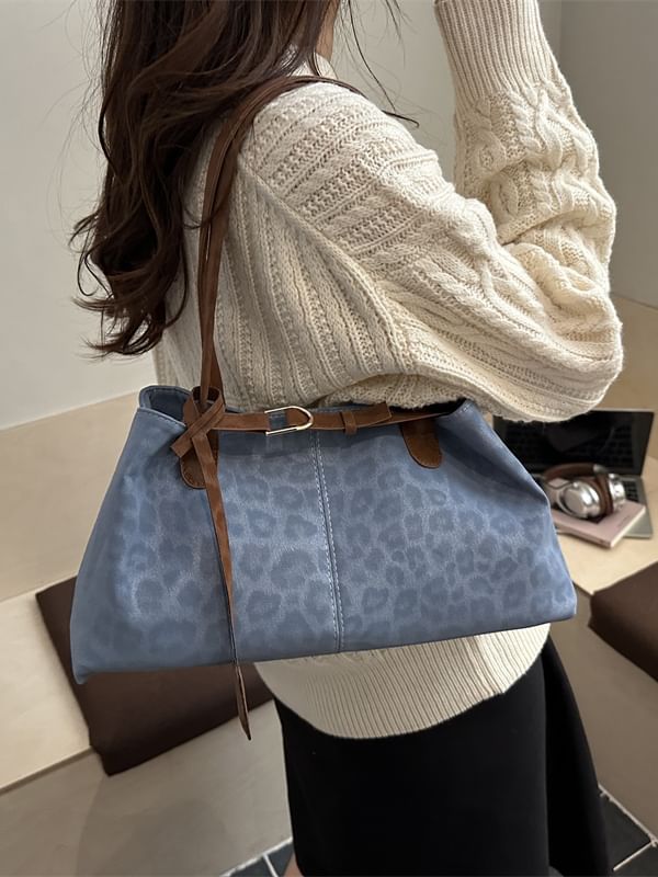 Leopard Print Buckled Shoulder Bag