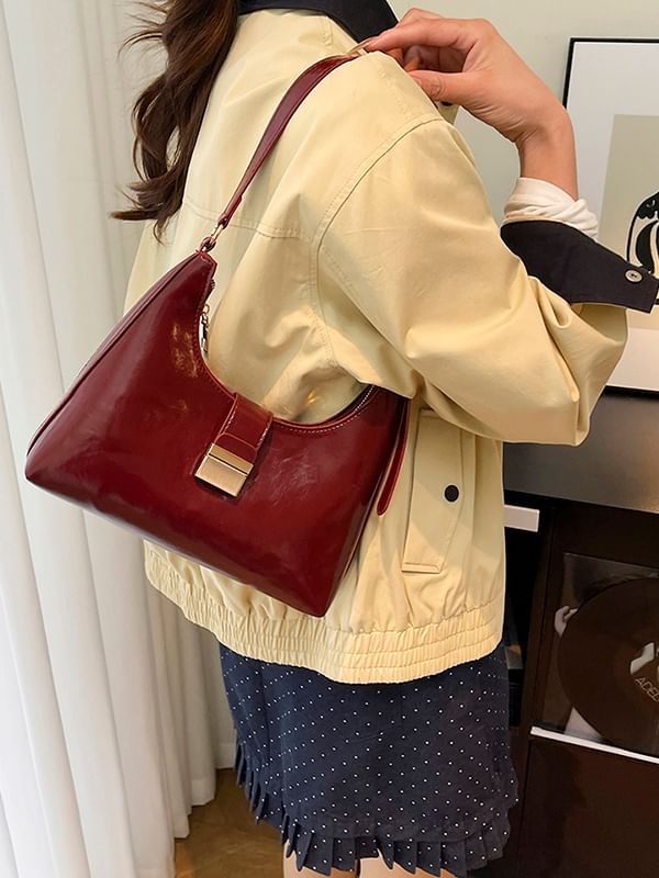 Buckled Faux Leather Shoulder Bag