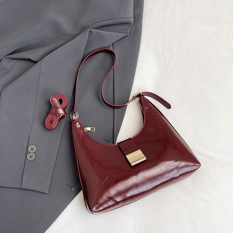 Buckled Faux Leather Shoulder Bag