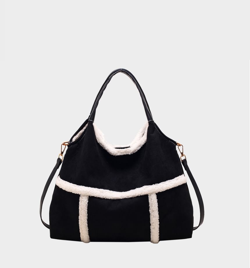 Fleece Trim Shoulder Bag With Pouch