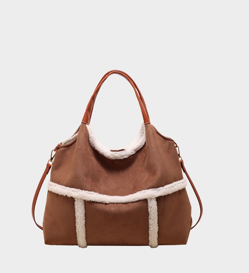 Fleece Trim Shoulder Bag With Pouch