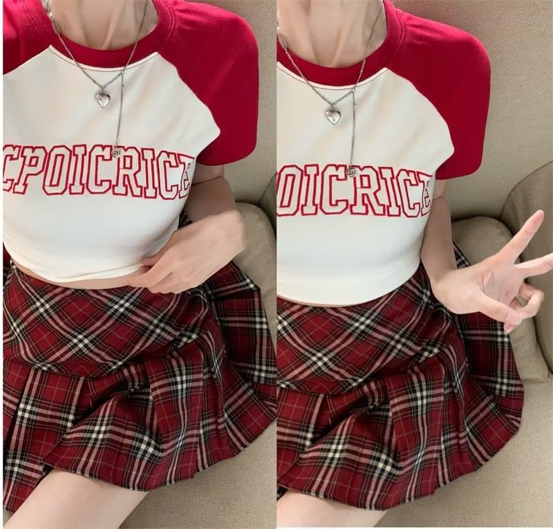 Plaid Pleated High Rise Mini A-Line Skirt