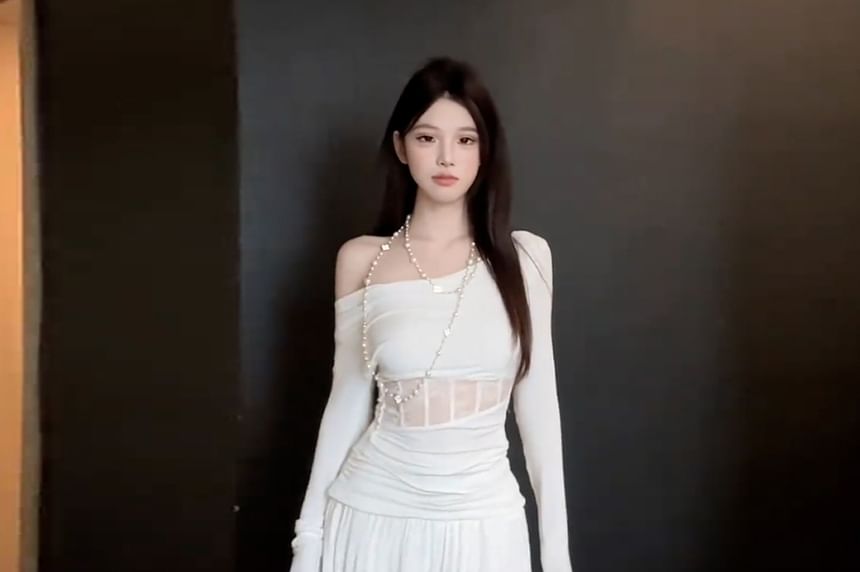 Off Shoulder Lace Panel Top and Maxi A-Line Skirt Set