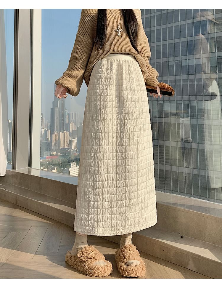 High Waist Quilted Maxi Skirt