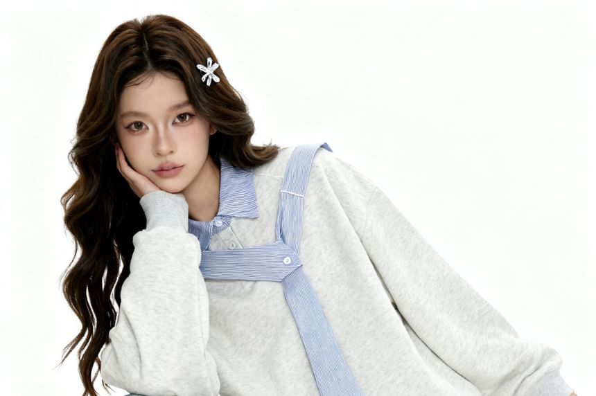 Striped Collared Pullover with Two-Piece Panel Design