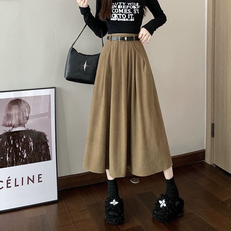Corduroy Midi A-Line Skirt