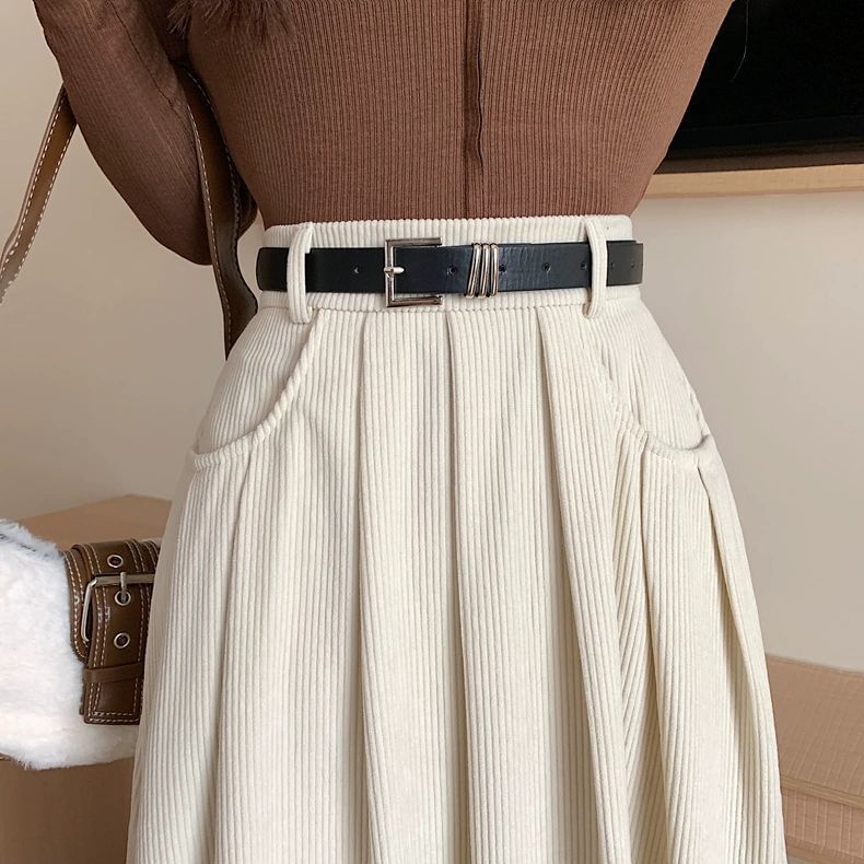 Corduroy Midi A-Line Skirt
