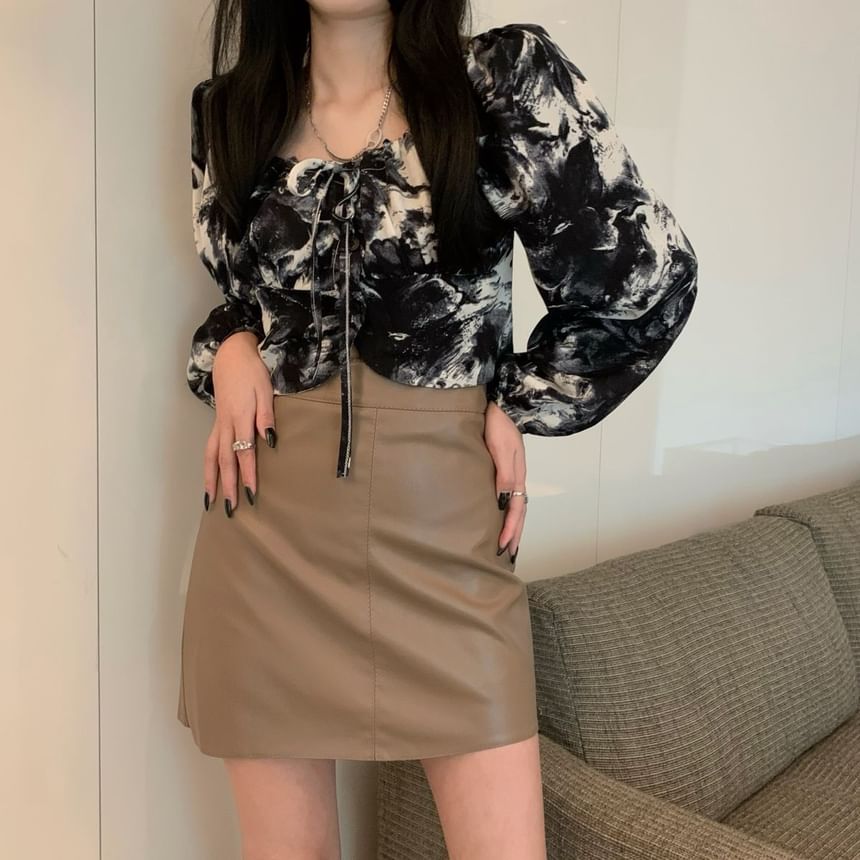 Faux Leather Mini A-Line Skirt