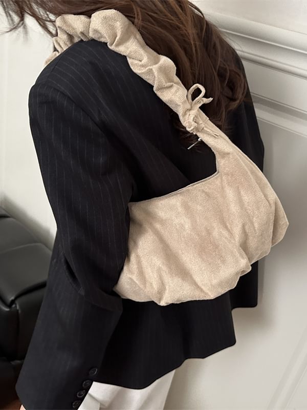 Ruched Strap Faux Suede Shoulder Bag