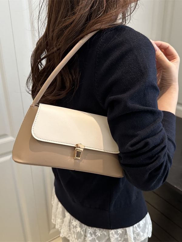 Two Tone Faux Leather Flap Shoulder Bag