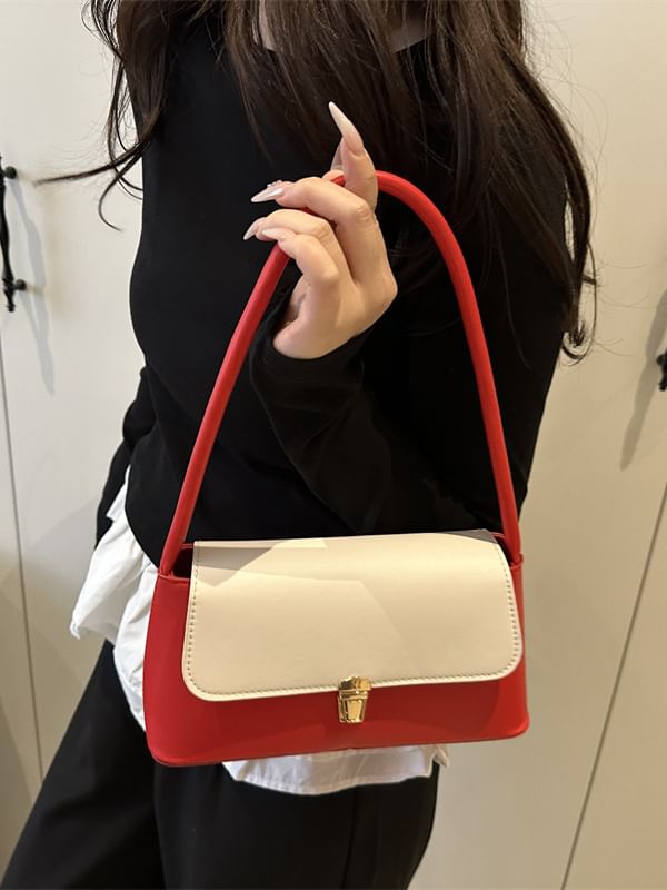 Two Tone Faux Leather Flap Shoulder Bag
