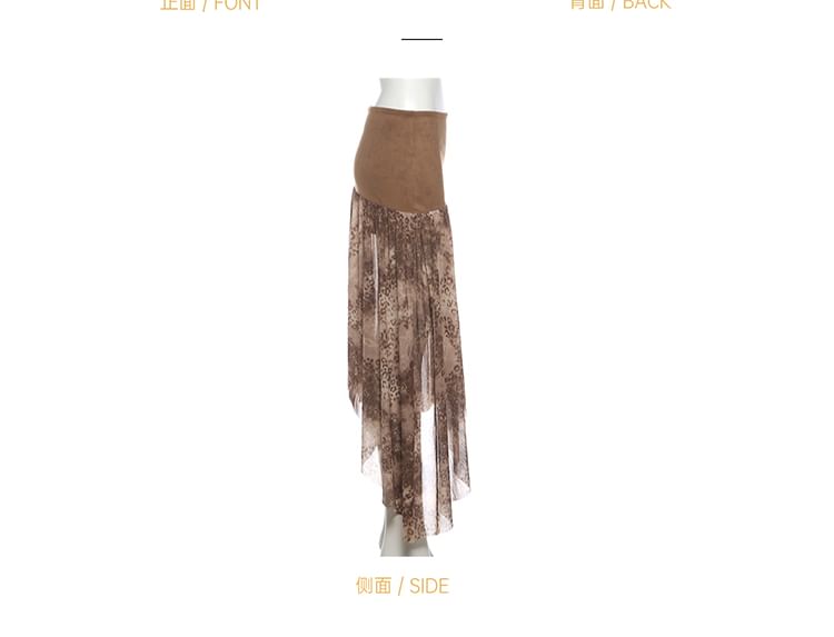 Leopard Print High Rise Asymmetrical Panel Midi A-Line Skirt
