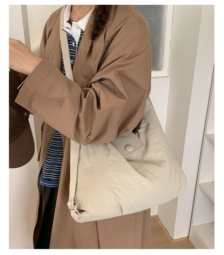 Snap Buttoned Plain Shoulder Bag